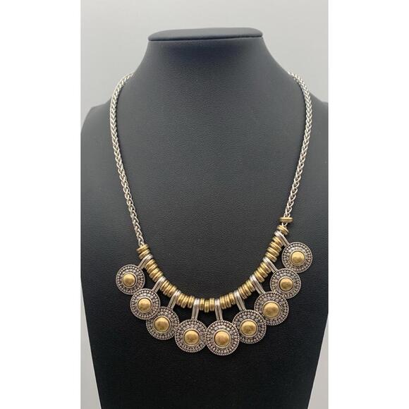Lucky Brand Gold & Silver 2 Tone Coin Shaped Pendants Collar Necklace Boho - Picture 1 of 4
